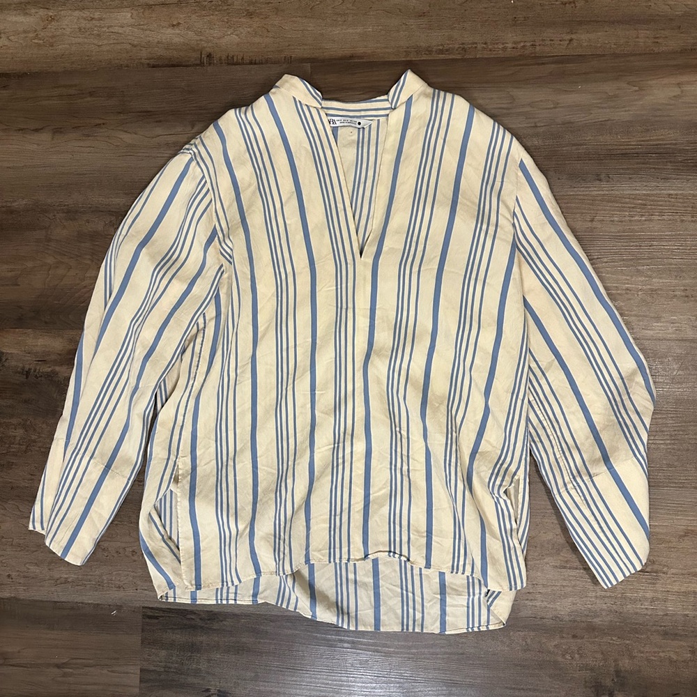 Zara Blue and Cream Striped Blouse